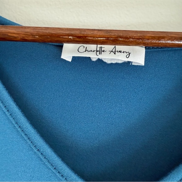 Blue V-Neck Women's Babydoll Dress - Picture 6 of 7